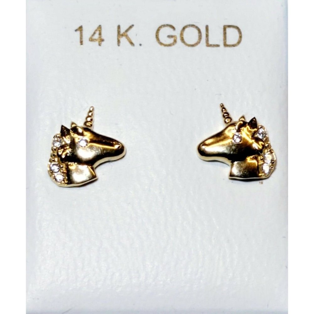 14k real gold, beautiful unicorn earrings for girls.